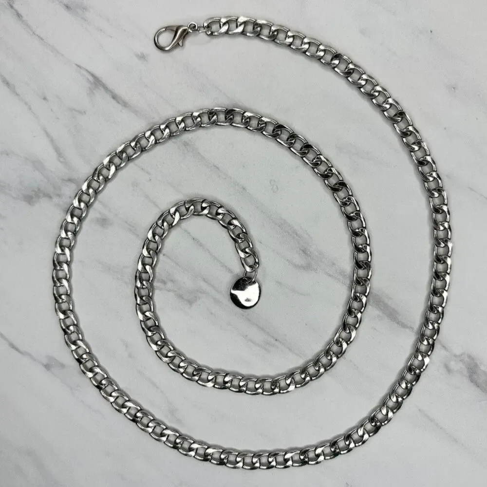 Silver Tone Curb Chain Link Belt Lobster Clasp One Size (OS) ✨